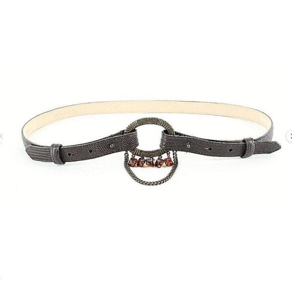 Worth Sz M x 32"-38" Brown 100% Embossed Lizard Leather Amber Bead Belt